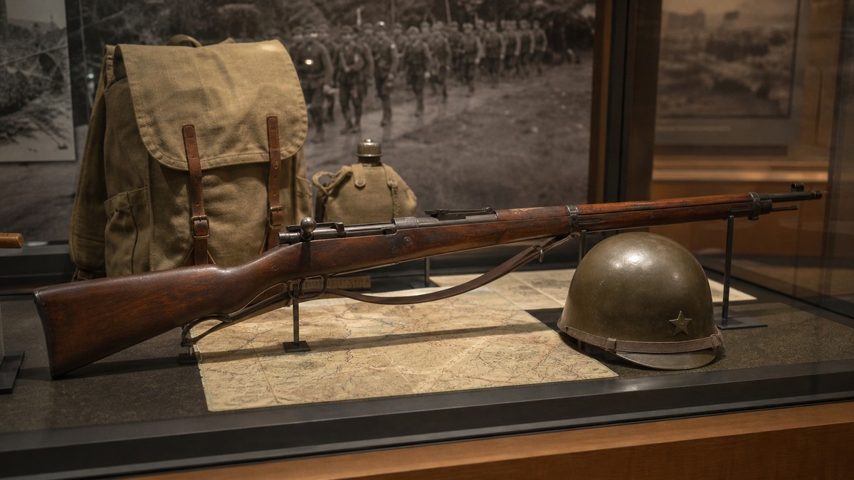 太平洋戦争期の九九式短小銃と日本軍装具の展示