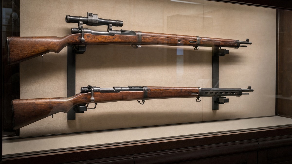 九九式狙撃銃と二式テラ銃を比較する展示