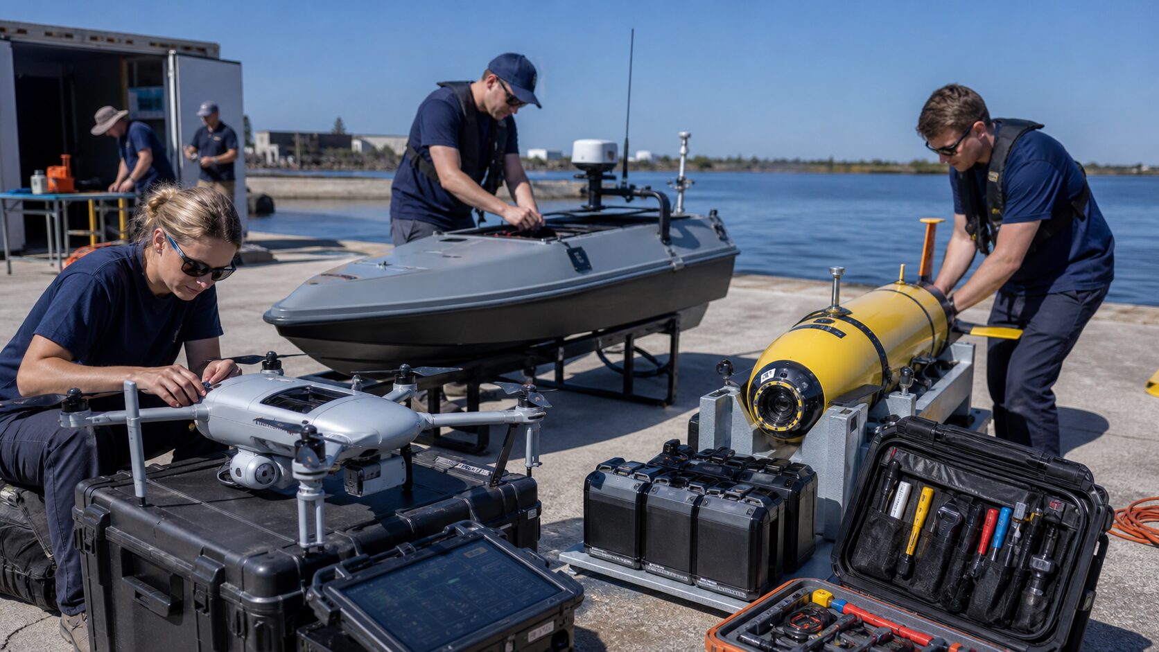 UAV・USV・UUVを点検する訓練と整備のイメージ