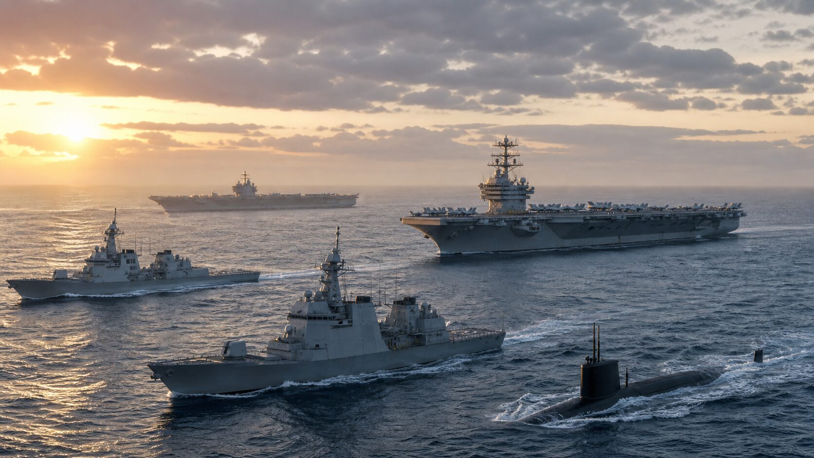 米中の空母打撃群と護衛艦を比較する海軍力
