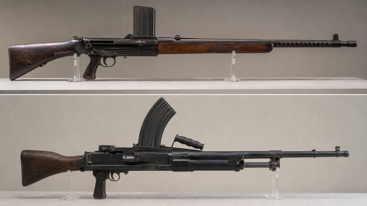 ZB26とブレンの弾倉形状を比較する展示