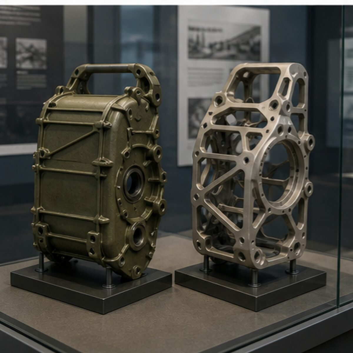 M249と後継火器の機関部重量を比較する展示