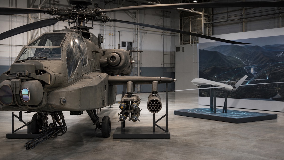 AH-64E級攻撃ヘリの兵装と無人機連携展示