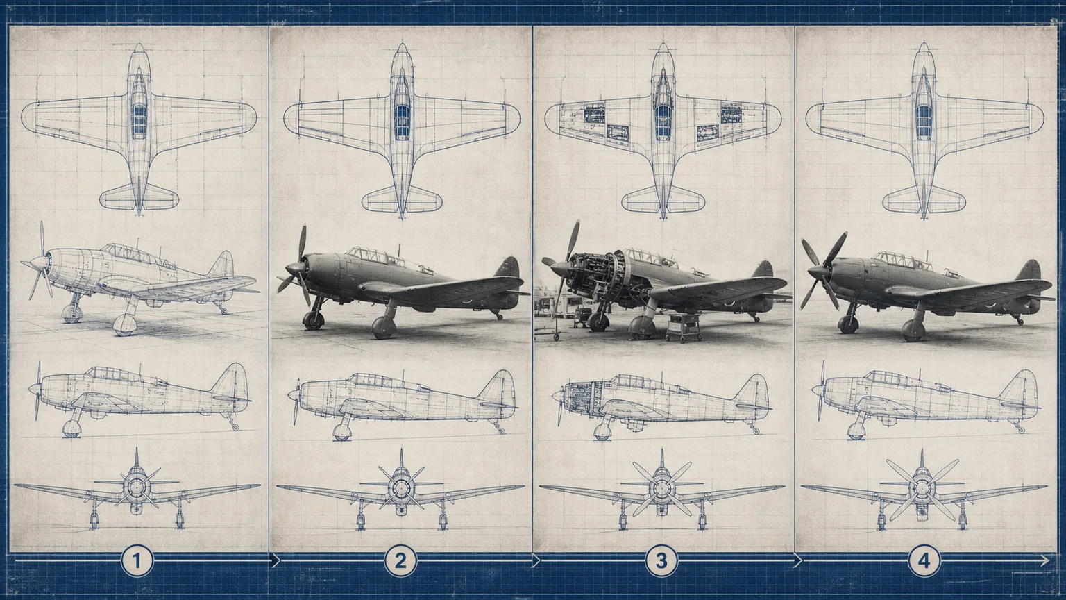 1941年の要求から1944年のB7A2量産までを示す開発工程図