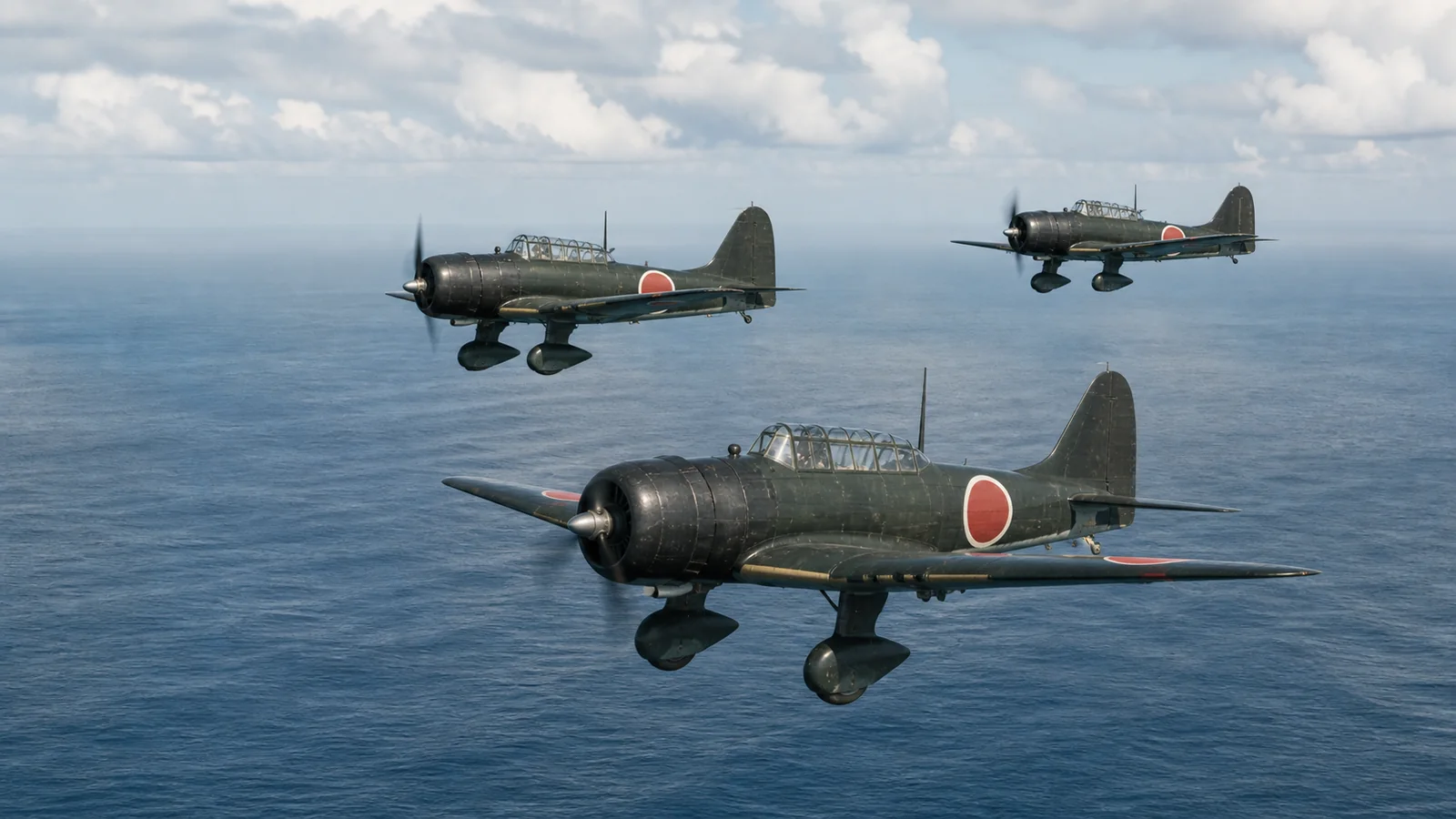 太平洋上を編隊飛行する九九式艦上爆撃機D3A