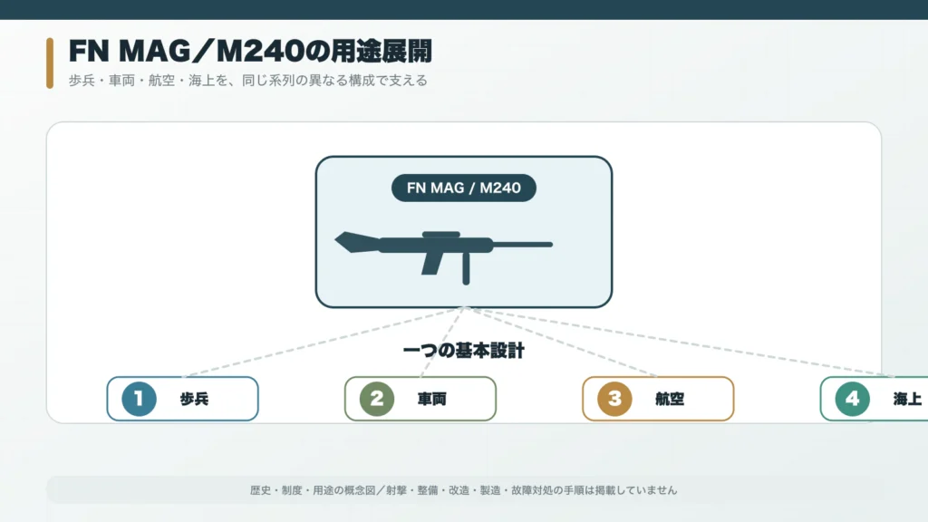 FN MAGを中心に歩兵・車両・航空機・艦艇へ広がるM240系列