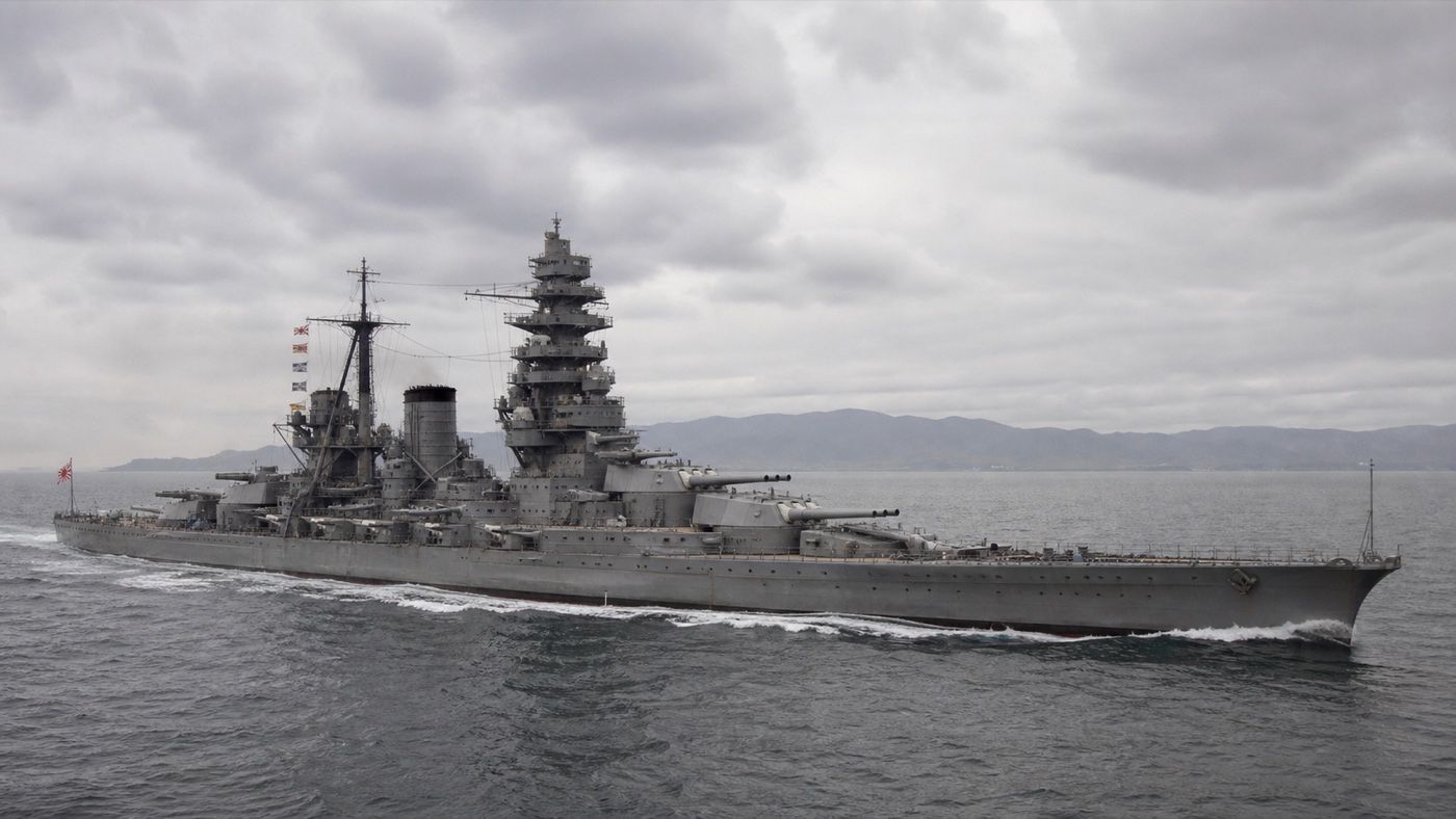 近代化改装後の扶桑型戦艦の艦形を示す歴史復元図