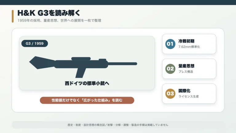 H&K G3の1959年採用・量産思想・ライセンス生産を整理した図