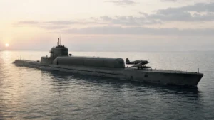 海上に浮上し艦首に晴嵐を準備した伊400型潜水艦
