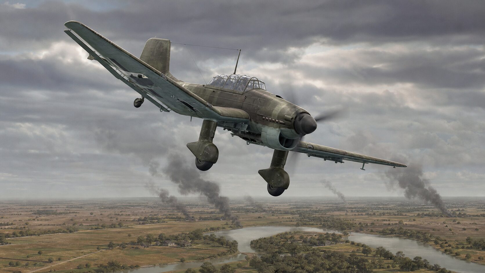 飛行中のJu87スツーカと逆ガル翼