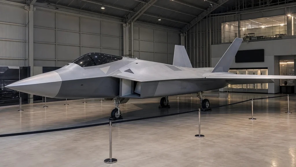 航空博物館の展示空間に静置されたトルコKAAN試作戦闘機