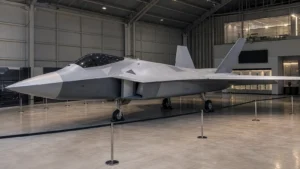 航空博物館の展示空間に静置されたトルコKAAN試作戦闘機
