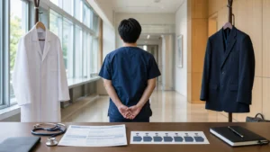 白衣と公務用制服の間で医官の進路と収入を考える医療従事者