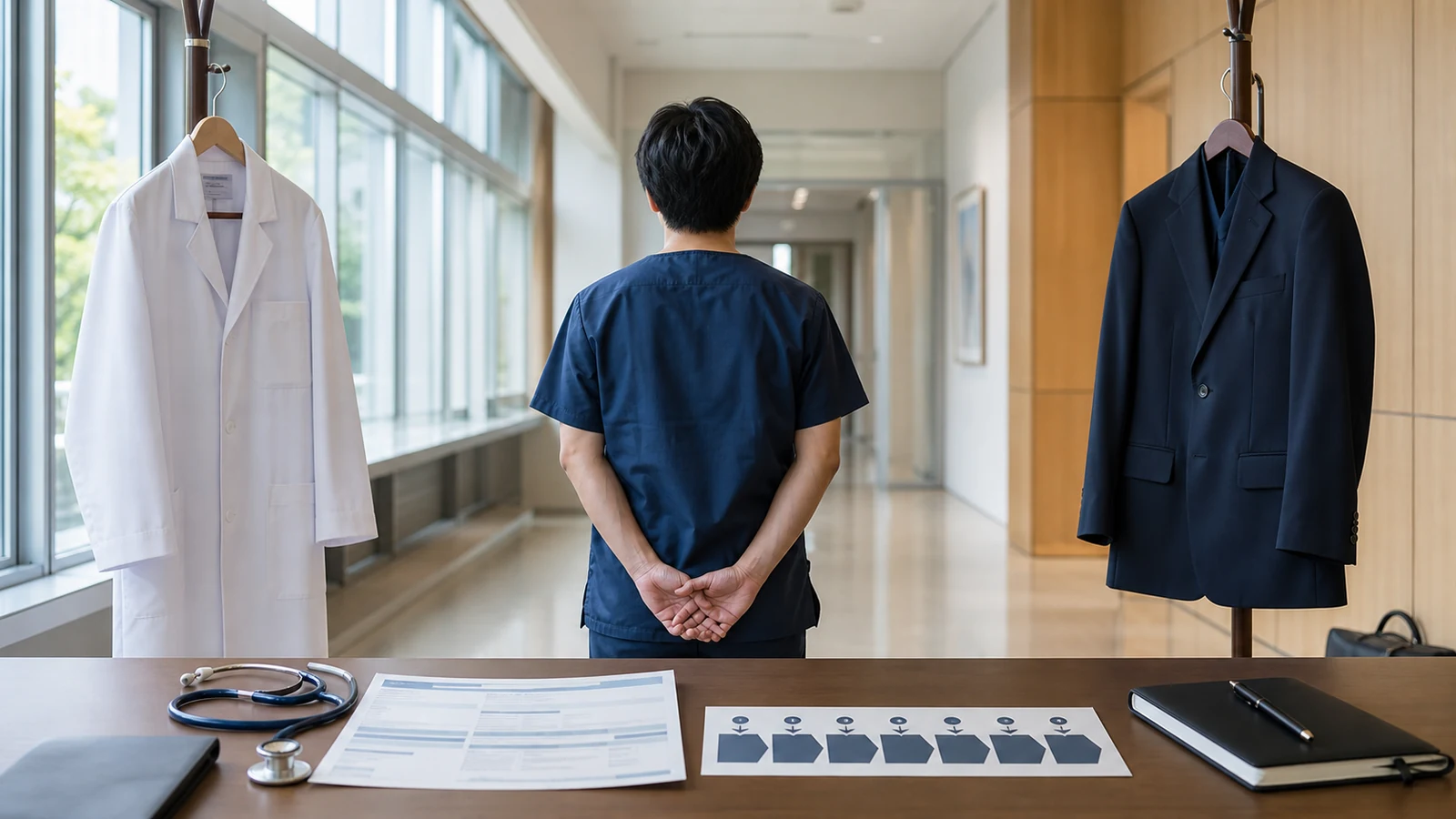 白衣と公務用制服の間で医官の進路と収入を考える医療従事者
