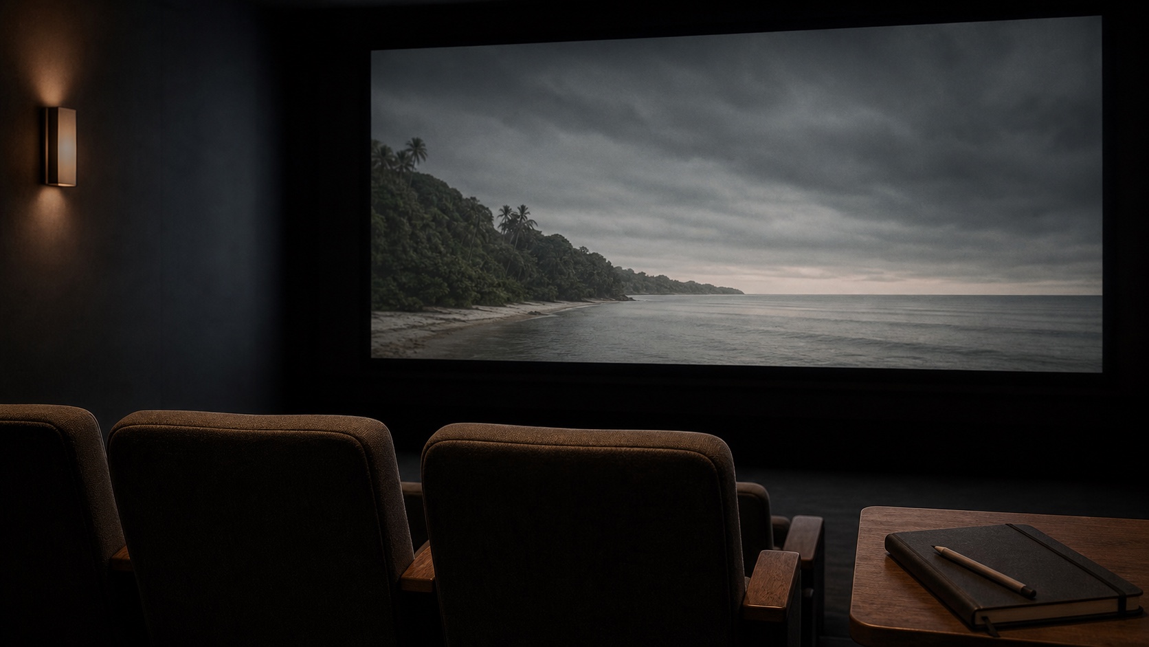 映画ペリリューを鑑賞後に静かに振り返る上映室