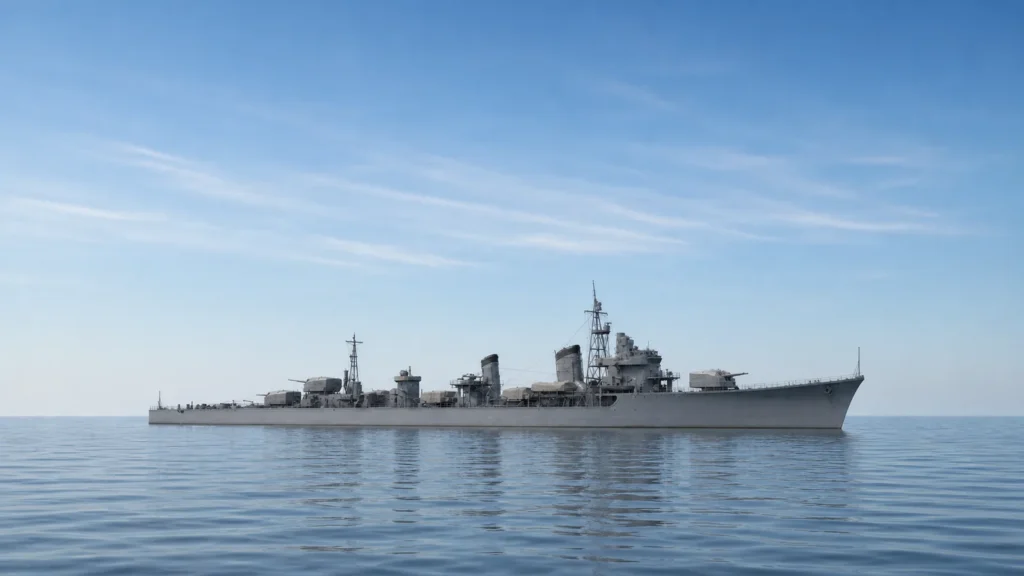 公試中の高速駆逐艦島風を右舷前方から見た全景