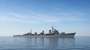 公試中の高速駆逐艦島風を右舷前方から見た全景