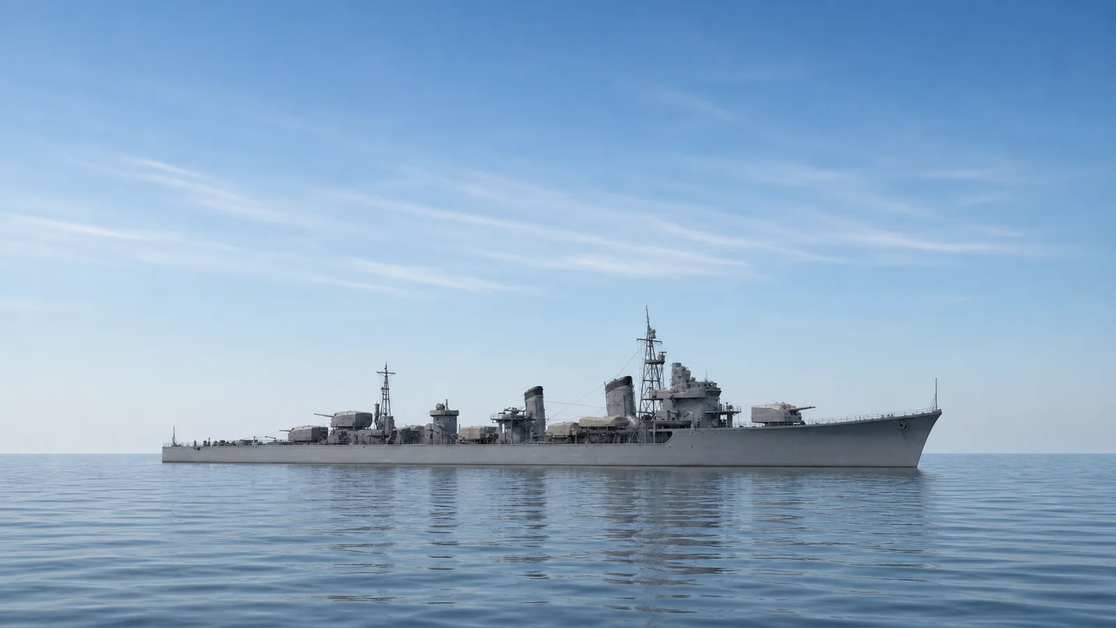 公試中の高速駆逐艦島風を右舷前方から見た全景