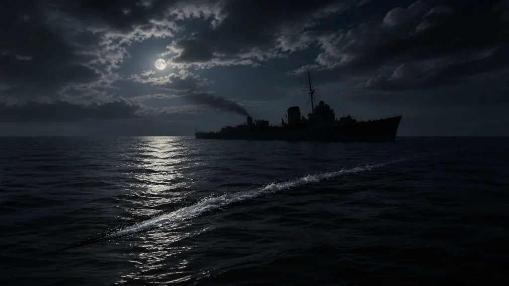 夜の海上で日本海軍駆逐艦から発射された九三式酸素魚雷