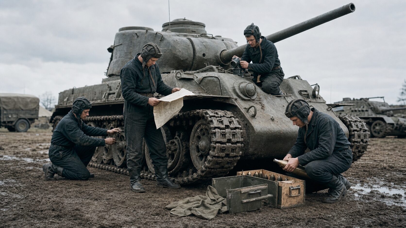 第二次世界大戦の戦車乗員による出撃前準備