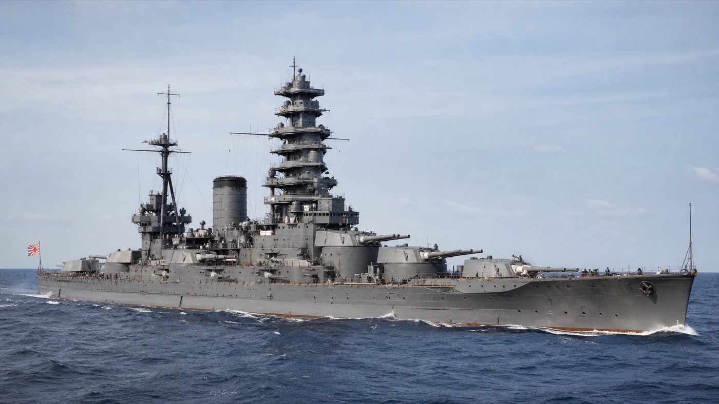 近代化改装後の戦艦山城の外観を示す歴史復元図