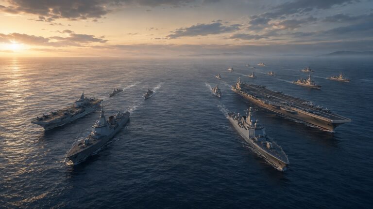 海上自衛隊と中国海軍の艦隊規模と構成差を表現した比較ビジュアル