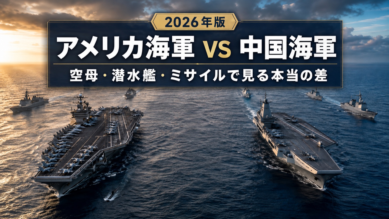 アメリカ海軍と中国海軍の空母打撃群を比較する2026年版記事のアイキャッチ