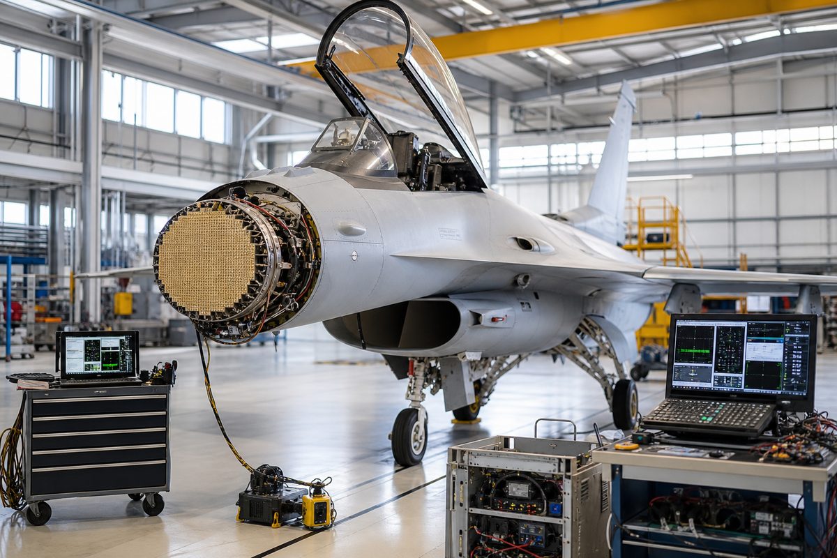 近代化改修を受ける単発多用途戦闘機を描いた編集用イメージ