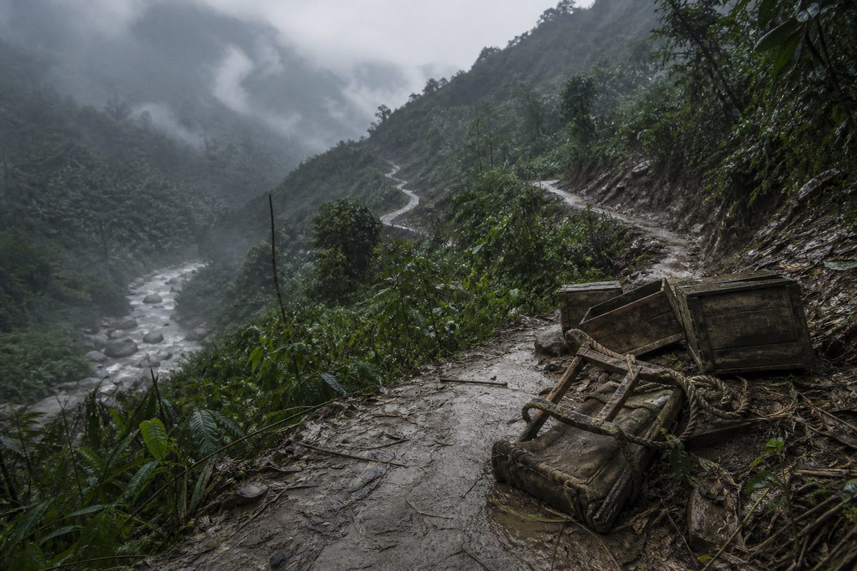 雨季の山岳補給路と残された補給箱