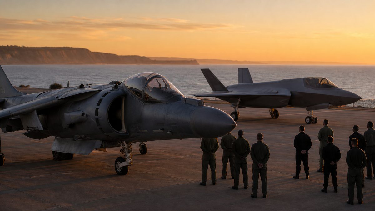 AV-8BからF-35Bへの世代交代を示す静かな飛行場