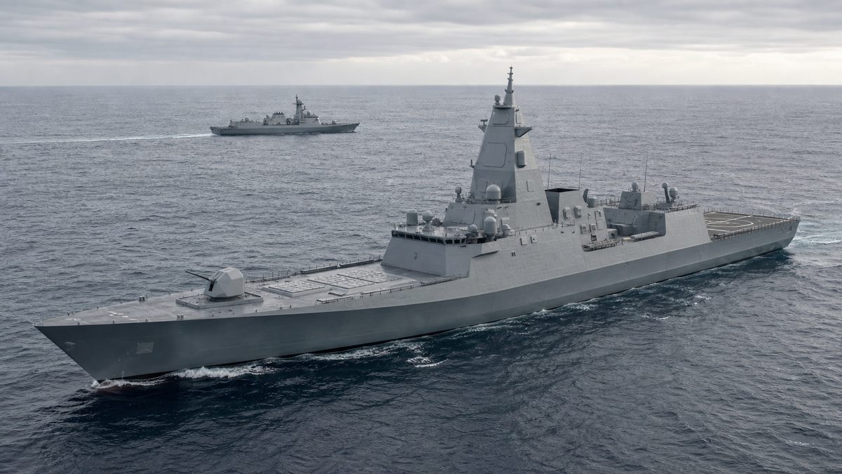 多数の垂直発射区画を持つ大型水上戦闘艦を描いた編集用イメージ