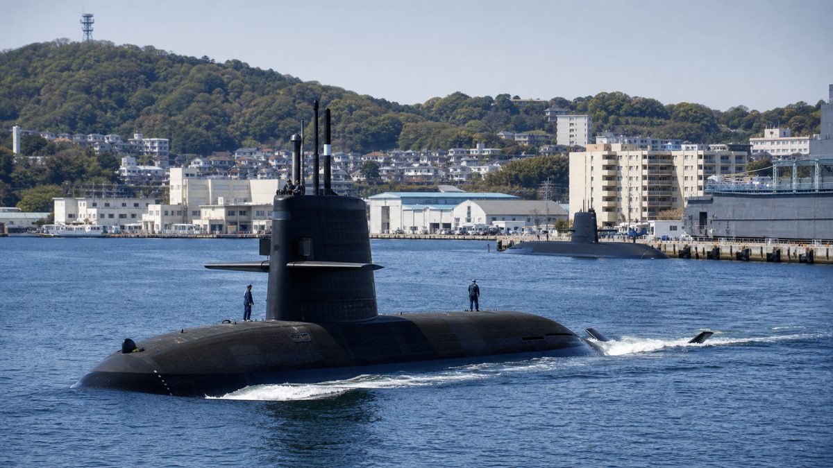 横須賀の港湾を航行する現代潜水艦