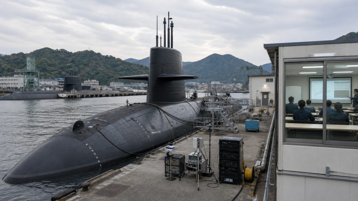 試験・教育用の設備が置かれた潜水艦の係留岸壁