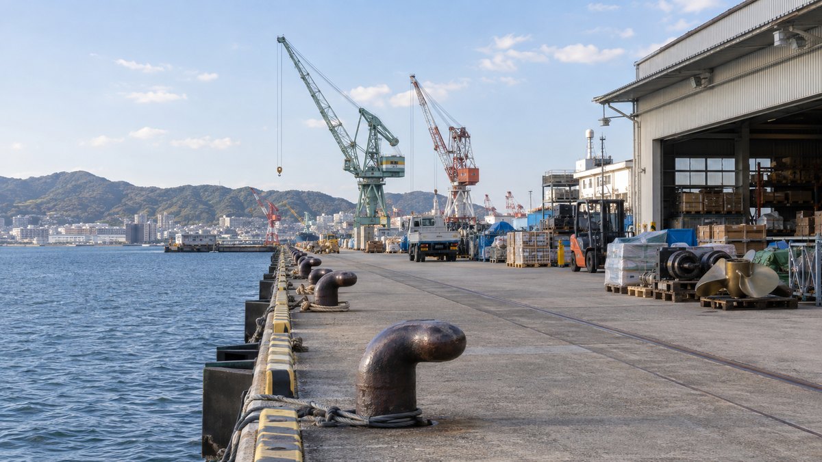 岸壁は、艦船の整備と補給を支える場所になる。
