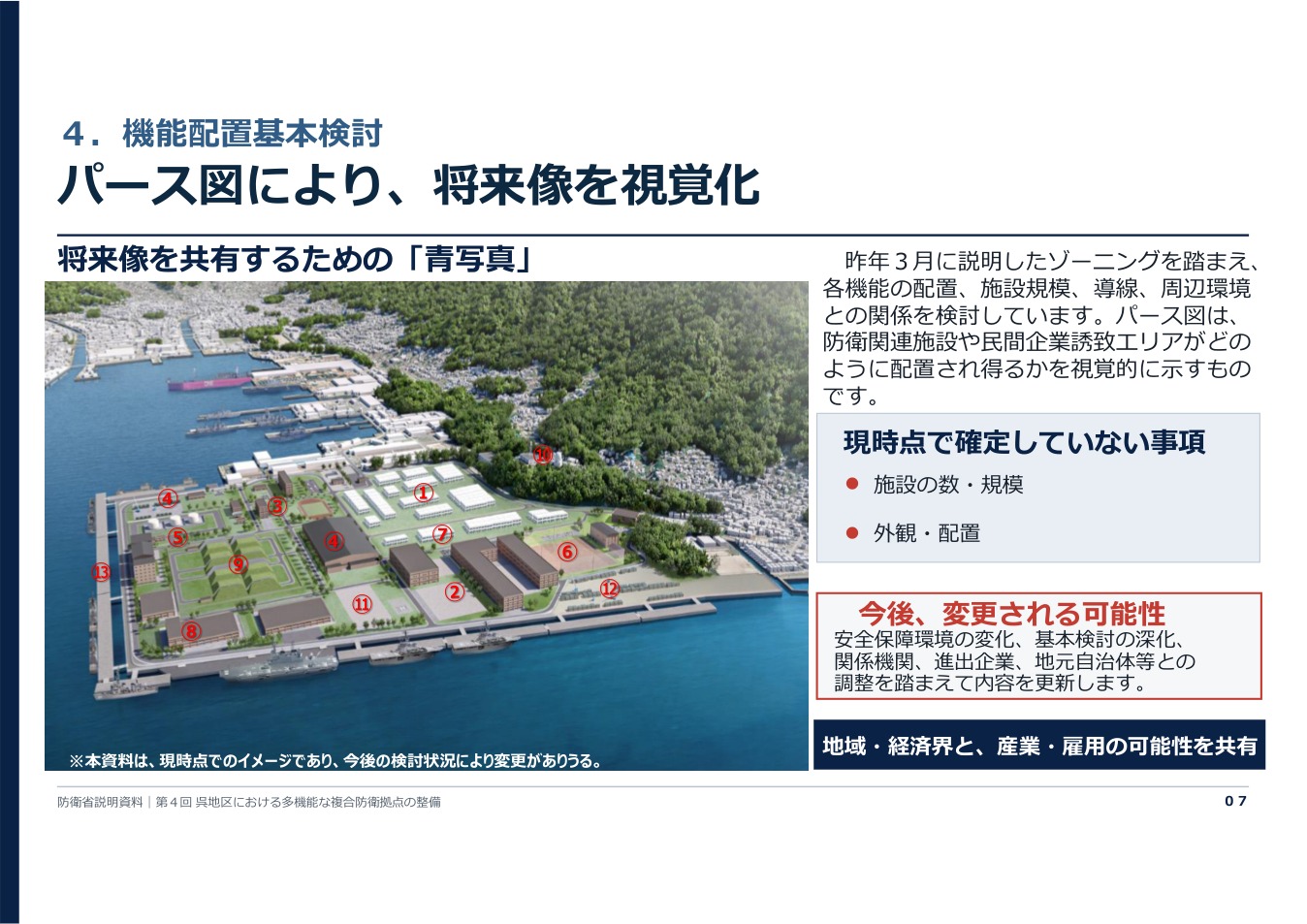 呉地区の複合防衛拠点の将来像を示した防衛省資料