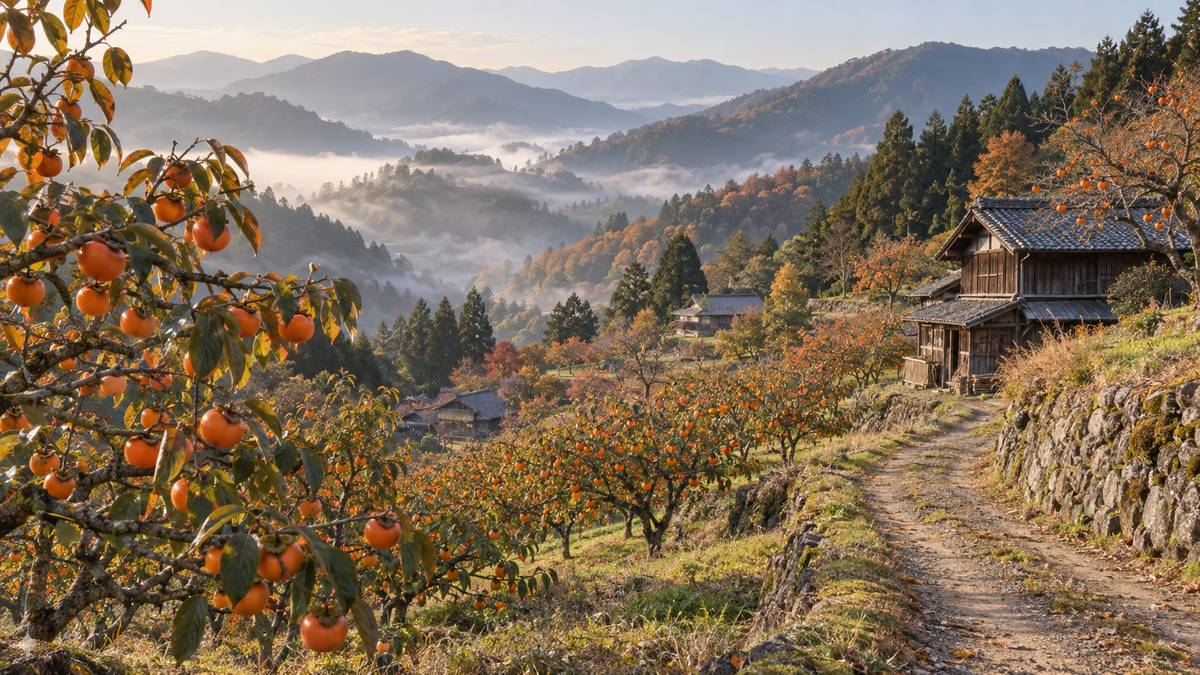 山あいの集落と柿畑