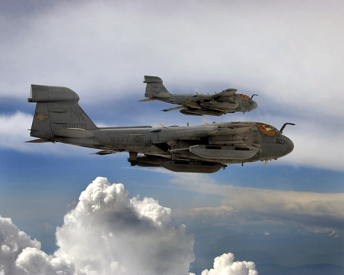 編隊飛行するVAQ-139のEA-6B。