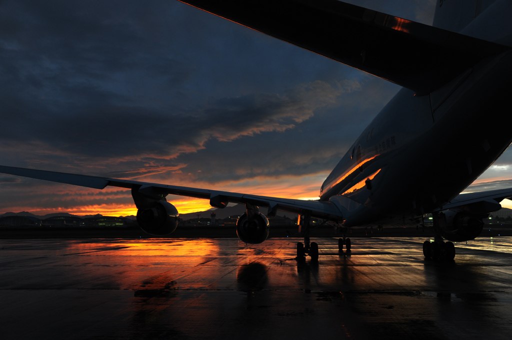 夕暮れの駐機場に並ぶP-1