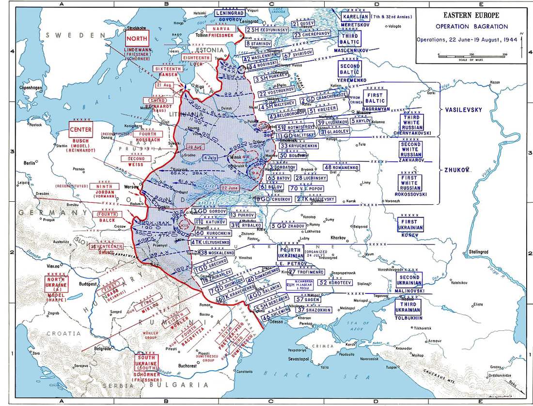 バグラチオン作戦の戦況図(1944年6〜8月)