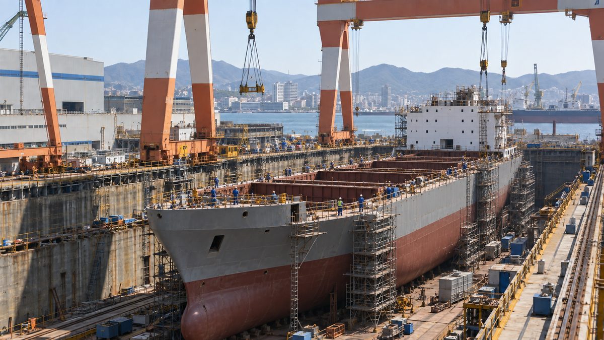 大型船の建造が進む造船所