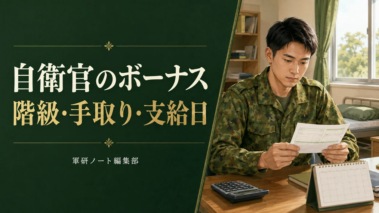 給与明細を確認する自衛官と宿舎の机