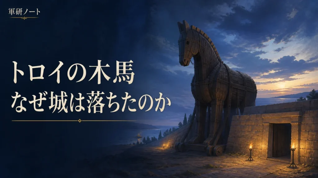 城壁前のトロイの木馬を描いた特集表紙