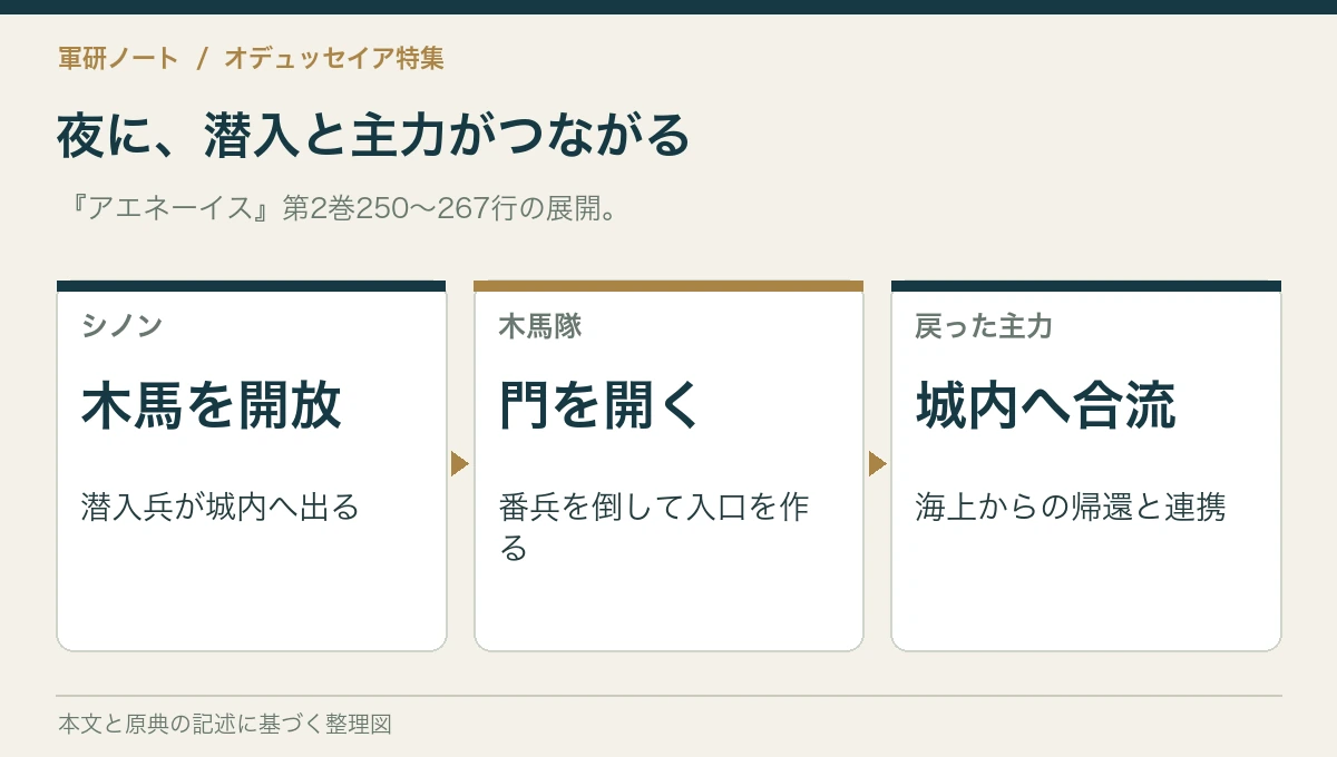夜に、潜入と主力がつながる