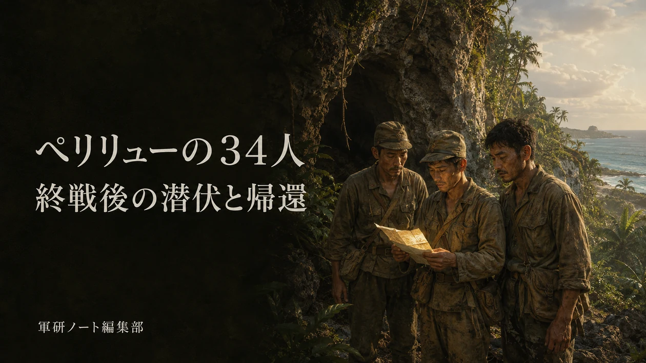 洞窟の入口で手紙を読むペリリュー島の日本兵たち