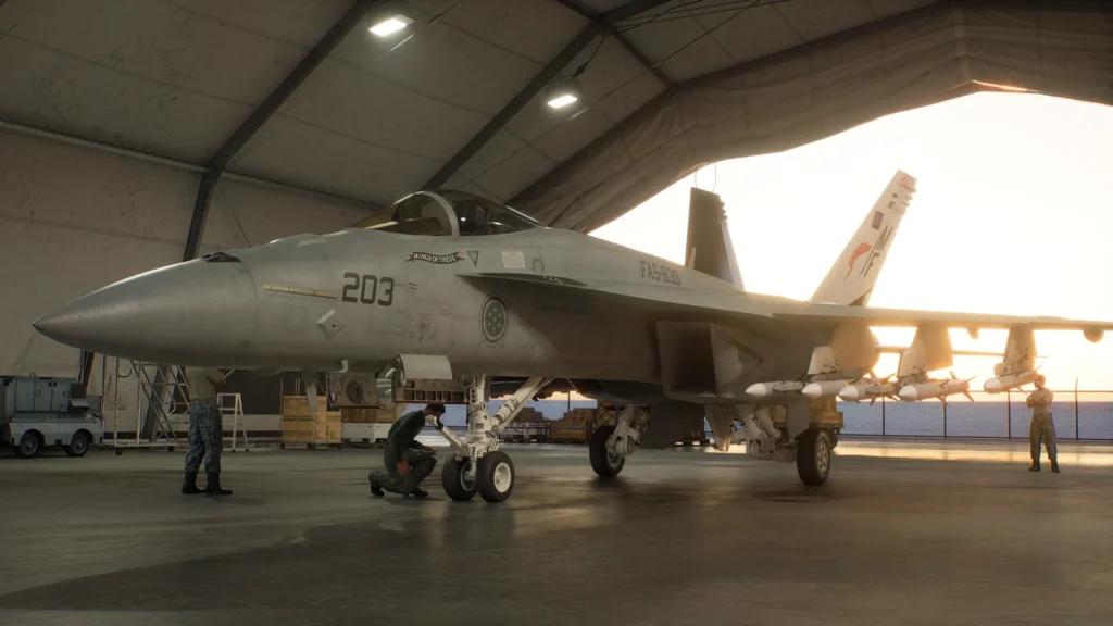 格納庫で出撃を待つF/A-18C