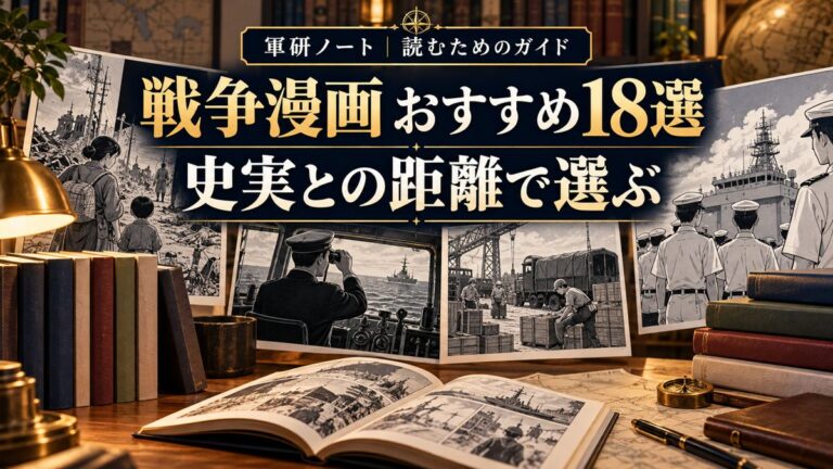 戦争漫画の選び方を表した読書机のイメージ