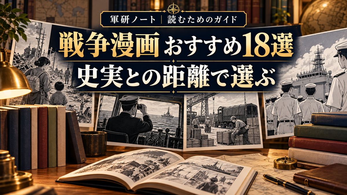 戦争漫画の選び方を表した読書机のイメージ