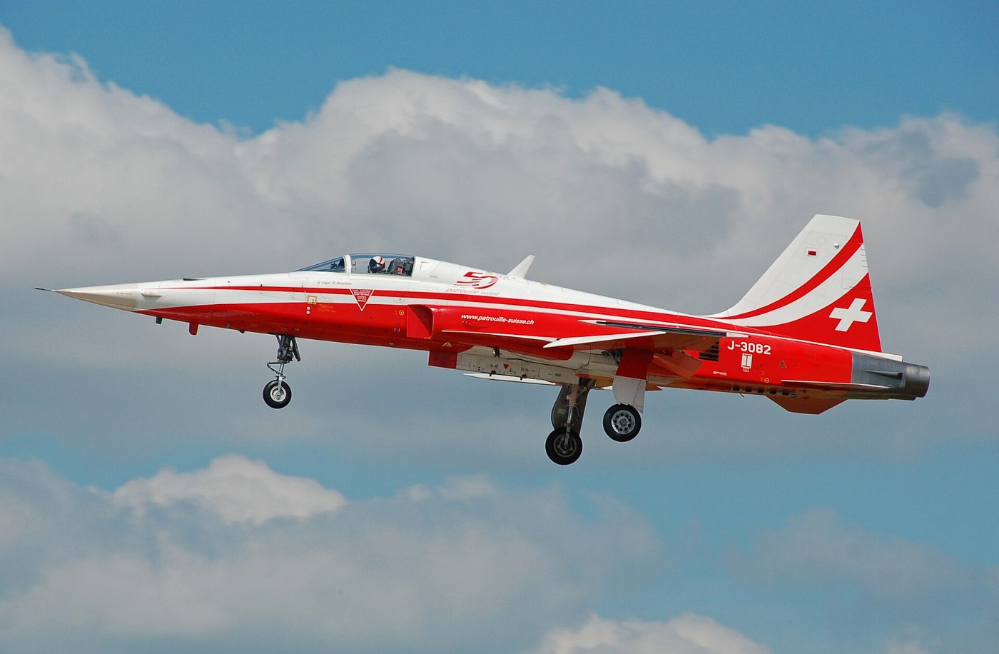 脚を下ろして飛ぶスイス空軍のF-5E。