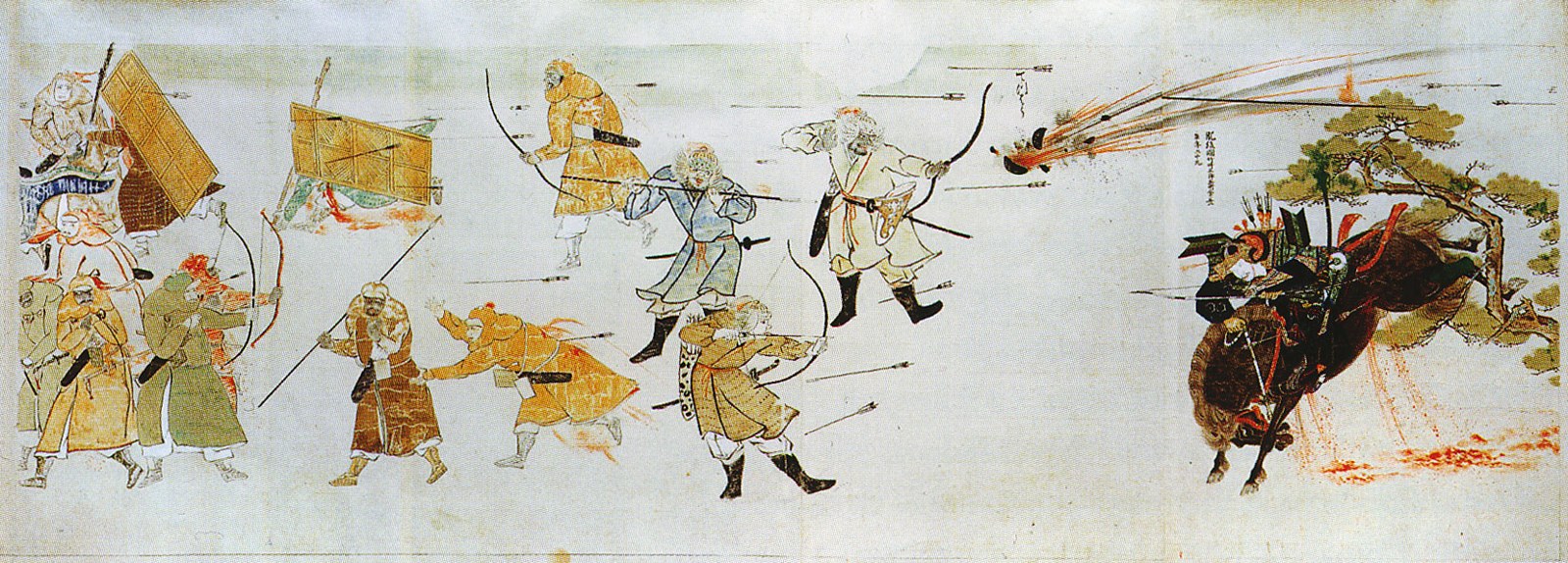 『蒙古襲来絵詞』の戦闘場面。福田太華による1846年の模本。