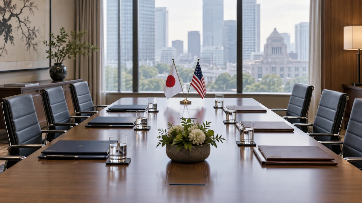 日米の国旗を置いた協議室のイメージ